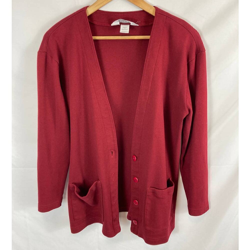 Lands End Button UP V Neck Cardigan Sweater Red Size XS